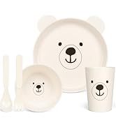 PHEENOWL Dinnerware Set for Kids - 5-Piece Polar Bear-Themed Includes Plate, Bowl, Cup &amp; Utensils...