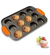 Kofebe 12-Cup Muffin Pan for Baking, Non-stick Cupcake Pan with Silicone Handles, Carbon Steel Ba...