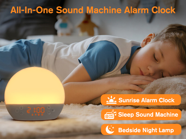 alarm clock sunrise simulation wake-up light white noise machine birthday gift for boys parents girl