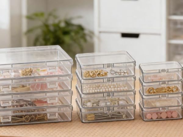 rectangular clear plastic box with hinged lid