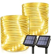 GIGALUMI 2 Pack Solar Rope Lights Outdoor, Each with 100 LEDs 35.7 Feet 8 Modes, Solar Fairy Ligh...
