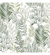 HeloHo Peel and Stick Wallpaper Green Leaf Floral Wallpaper for Bedroom Self Adhesive Removable W...