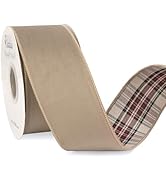 Ribbli Camel Velvet Wired Ribbon with Plaid 2.5 Inch Reversible Christmas Ribbon for Gift Wrappin...