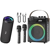 RIENOK Portable Bluetooth Speaker 30W Plus 100W Voice Amplifier with 2 Wireless Microphones
