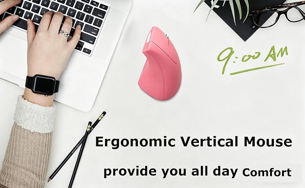 Wireless Mouse Ergonomic Vertical Ergo High Presion Optical Lightweight Cordless LED Light Large