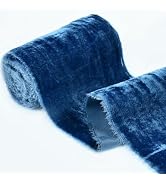 RIBBOOO 6 Inch Navy Blue Velvet Ribbon Fringe Frayed Silk Wide Ribbon Raw Edge Velvet for Christm...