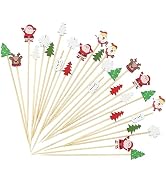 100PCS Christmas Cocktail Picks 4.7 Inch, Xmas Tree Santa Snowman Elk Snowflak Decorative Toothpi...