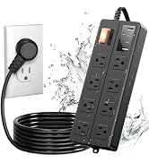 IPX6 Outdoor Power Strip Weatherproof, Waterproof Surge Protector with 8 Wide Outlet with 2A2C US...