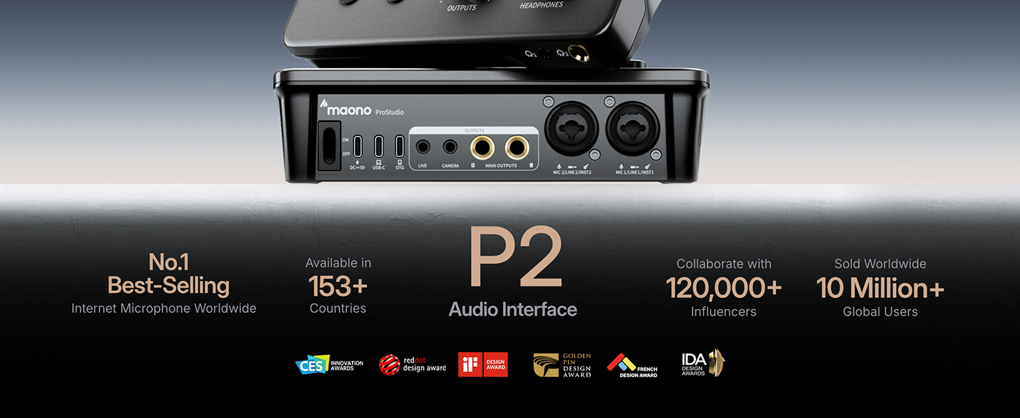 Maono P2 hybrid audio interface 2026 Reddot Design Award multi USB-C cross platform support