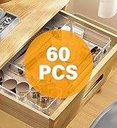 60 PCS Plastic Drawer Storage, 4 Sizes Clear Drawer Organizers, Versatile Drawer Dividers for Bat...
