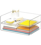 Gawerk Clear Desk Organizer Paper Tray, Set of 2 Stackable Desk Paper Letter Tray Organizer Home ...