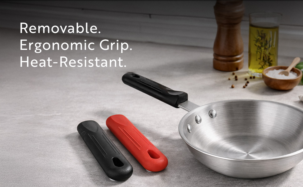 silicone pan handle cover, black silicone handle grip, heat-resistant handle sleeve