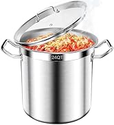 Stainless Steel Stock Pot - 24QT Heavy Duty Induction Cooking Pot with Visible Lid, Nonstick Thic...