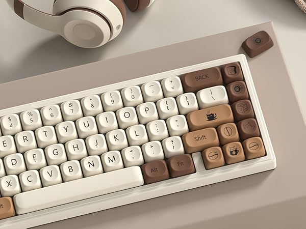 Cute Brown PBT Keycap Set,Coffee cat MOA Profile Keycaps 60 75 100 Percent,Dye-Sub