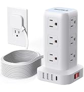Extension Cord with Multiple Outlets, SMALLRT Flat Plug Power Strip Tower, Outlet Extender with U...