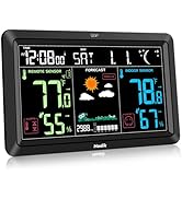 Weather Station Atomic Clock Indoor Outdoor Thermometer Wireless, Barometer Humidity Temperature ...