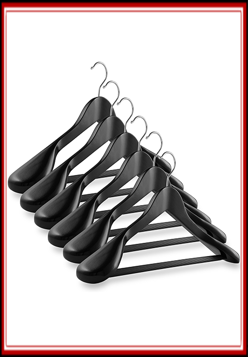 Casafield Wood Wide Shoulder Hangers, Set of 6 Suit Hangers in Black Finish, Hang Jackets, Coats