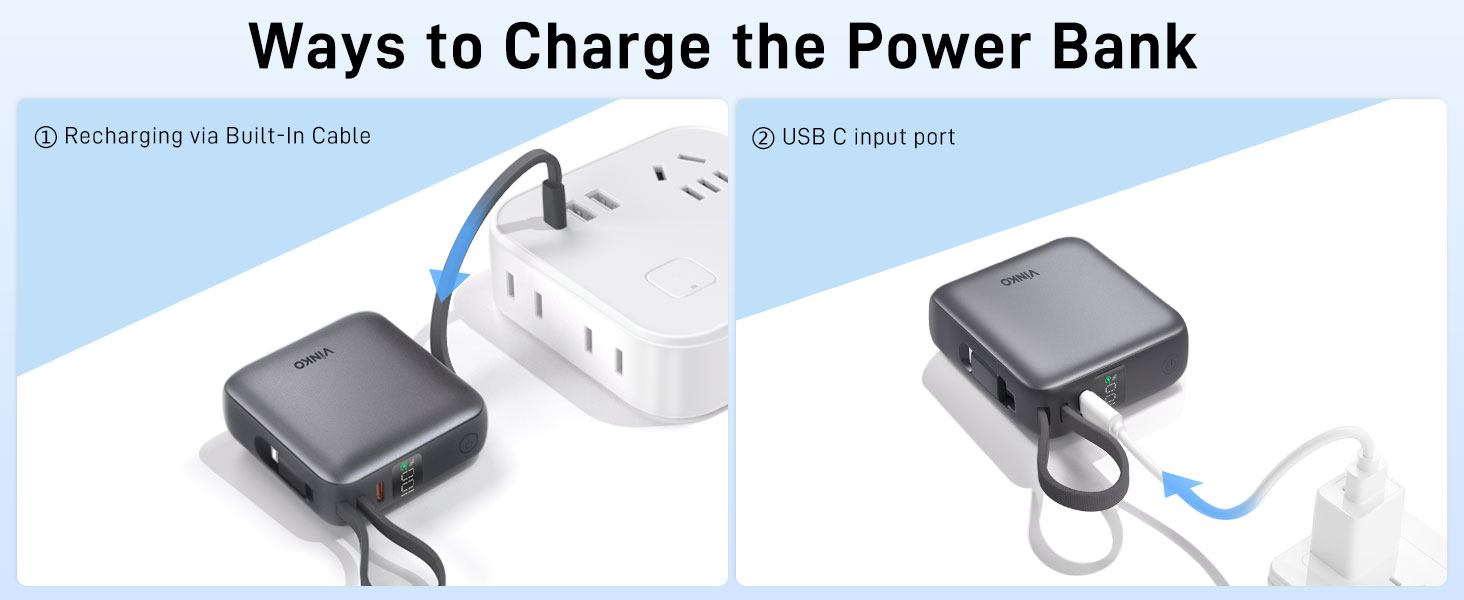 small portable charger power bank with cords fast charging
