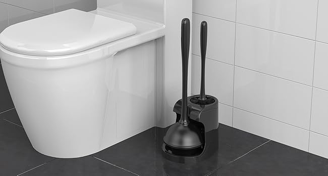 MR.SIGA Toilet Plunger and Bowl Brush Combo for Bathroom Cleaning, Black, 1 Set