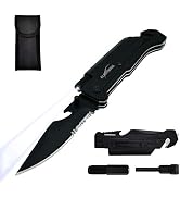 ALBATROSS 6-in-1 Survival Tactical Military Folding Pocket Knives with LED Light,Seatbelt Cutter,...