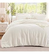 EXQ Home Waffle Comforter Queen Size - Super Soft Embossed Design Comforter Set 3 Pieces, Cream W...