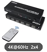 4K HDMI Switch Splitter 2 in 4 Out, 4K@60Hz 2x4 HDMI Splitter Switch with Remote, 3.5mm and SPDIF...