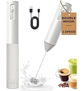 Soenglyun 3-Speed Rechargeable Milk Frother with Cover, Dual Coil Whisk Coffee Frother Handheld -...