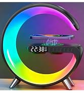 Smart LED Table Lamp, 4 in 1 RGB Night Light, Alarm Clock, Wireless Charger, Bluetooth Speaker wi...