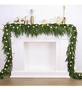 Pre-Lit Christmas Garland Decorations,15 FT Faux Led Norfolk Pine Garland Artificial Realistic, R...