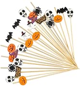 100PCS Halloween Cocktail Picks 4.7 Inch, Pumpkin Spider Hat Ghost Letters Decorative Toothpicks ...
