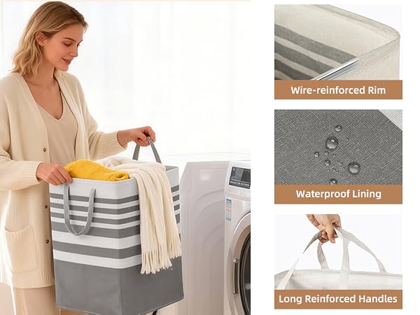 MANYOND 2 Pack Large Laundry Baskets for Dorm, Bathroom, Bedroom, Laundry Room
