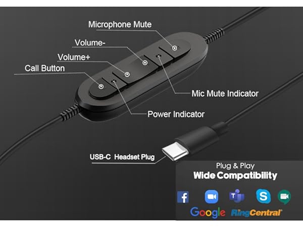 USB-C headphone with Mic Miute, Type C USB headset with Volume Controller