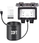 PJERJZN Outdoor Power Outlet 15A 110V with 10/20/33ft Extension Cord IP66 Waterproof Outdoor Outl...