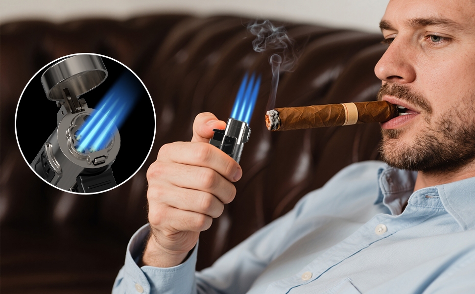 3 Jet flame cigar lighter, cigar torch lighter, butane cigar lighter