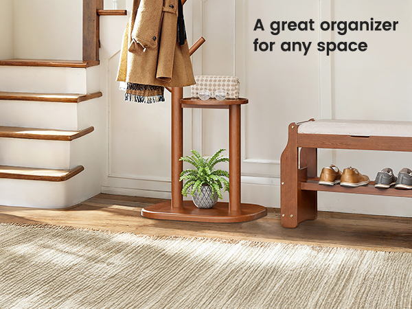 coat rack tree freestanding hat rack hall tree with shelf entryway hallway bedroom PIFCR11BR