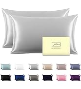 Silk Pillowcase for Hair and Skin,Soft,Breathable and Sliky 100% Standard Size Pillow Cases Set o...