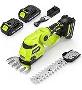 OGERY 21V Cordless Hedge Trimmer &amp; Grass Shears, 2-in-1 Powerful Dual Batteries Electric Bush Tri...