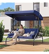 Aoxun Outdoor Porch Swing with Stand and Canopy, 3 Seats Outdoor Swings for Adults, Convertible 2...