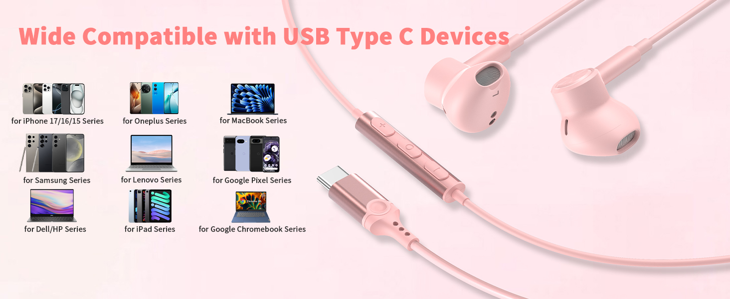 type c headphones wired for Samsung S24 S25 S26 Ultra fe S23 iPhone 17 air 16 15 pro max