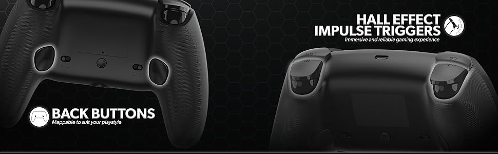 Back of Hyperkin Xbox controller with mappable buttons and Hall Effect triggers.