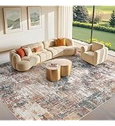 Washable 9x12 Area Rug for Living Room: Modern Abstract Neutral Large Soft Thin Rugs - Non Slip I...