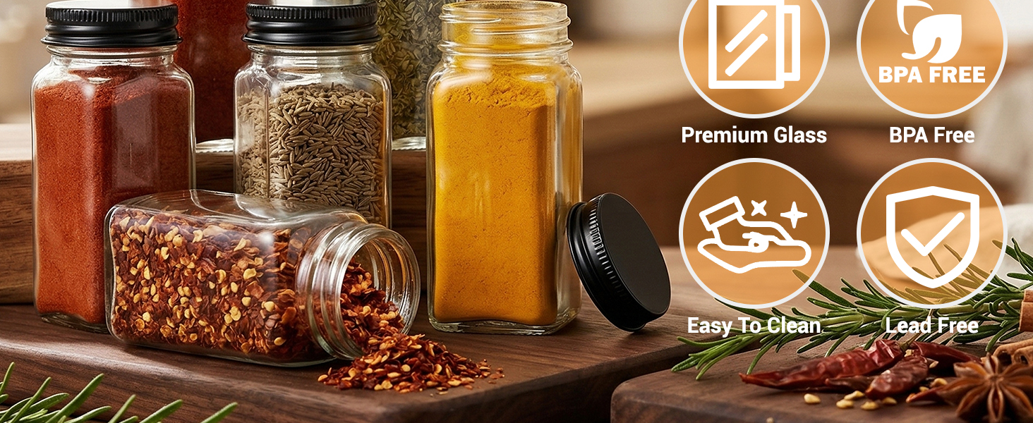 Square 4 oz spice jars 6pcs