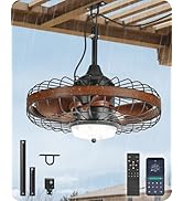 20" Outdoor Ceiling Fan with Light for Patios, Waterproof Gazebo Fan Outdoor Hanging with Smart A...