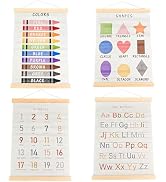 JINGIHE 4pcs Alphabet Numbers Geometry Wall Hanging Poster Decor, ABC 123 Shape Color Educational...