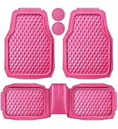 CAR PASS Heavy Duty Rubber Pink Car Floor Mats, Deep Dish All-Weather Full Set Durable Anti-Slip ...