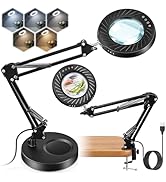 Ddlisu 12X Magnifying Glass with Light and Stand, 9 Dimmable Brightness, 5 Color Modes, Hands Fre...