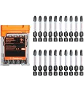 Crosstar 20Pc #3 Phillips Magnetic Impact Bit Set, 2" S2 Steel Anti-Slip | CNC Precision Tips, 1/...