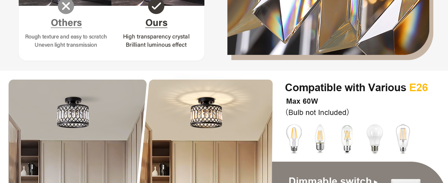 Crystal Black Ceiling Light