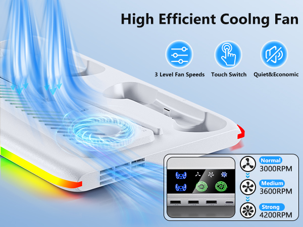 PS5/PS5 Slim Cooling &amp; Charging Station with Cooling Fan,PS5 Stand for Disc &amp; Digital Console