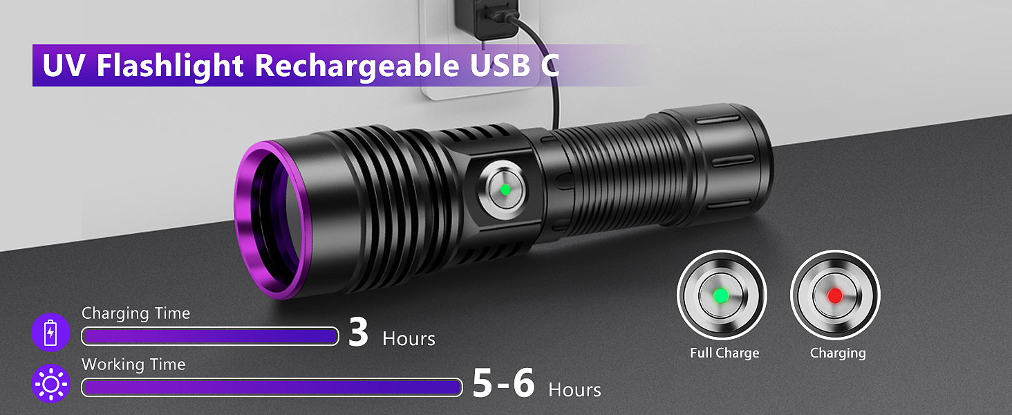 uv flashlight rechargeable usb c